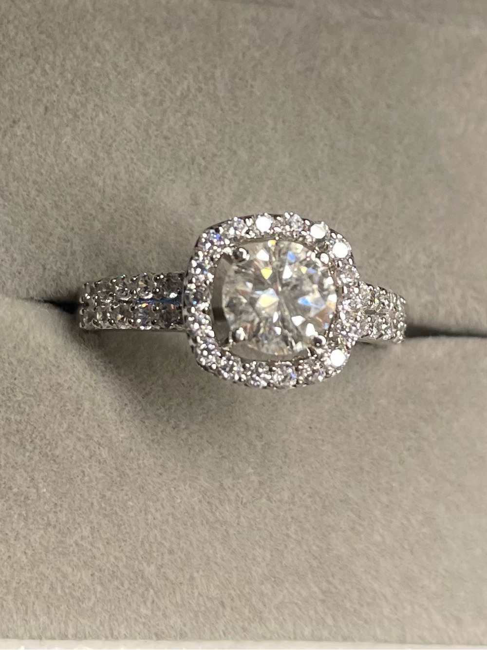 Stunning Certified 1.70 Carat White Moissanite Diamond Halo Ring